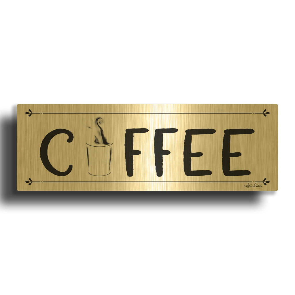 'Coffee Banner' By Lori Deiter Gold Metal Wall Art