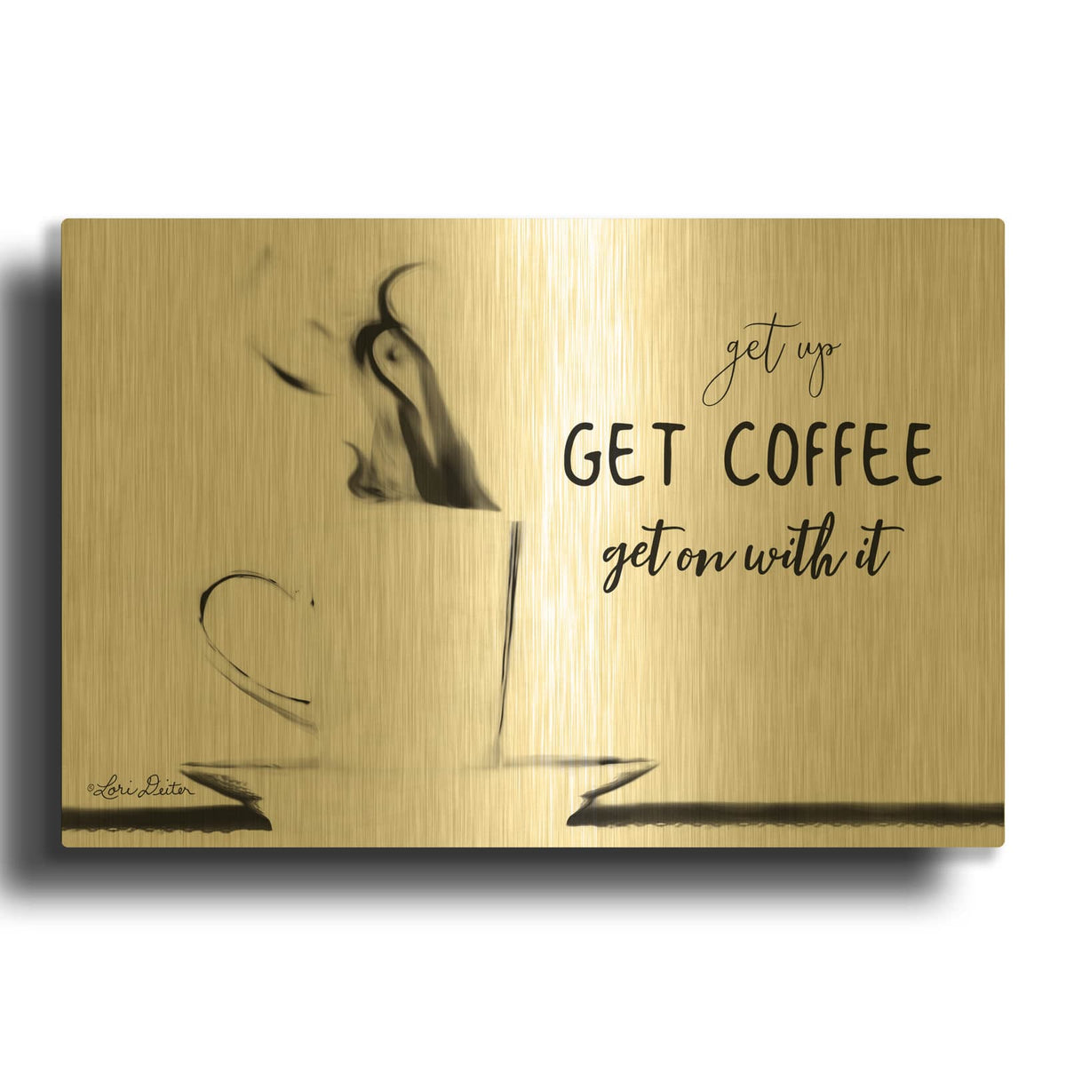 'Get Coffee' By Lori Deiter Gold Metal Wall Art