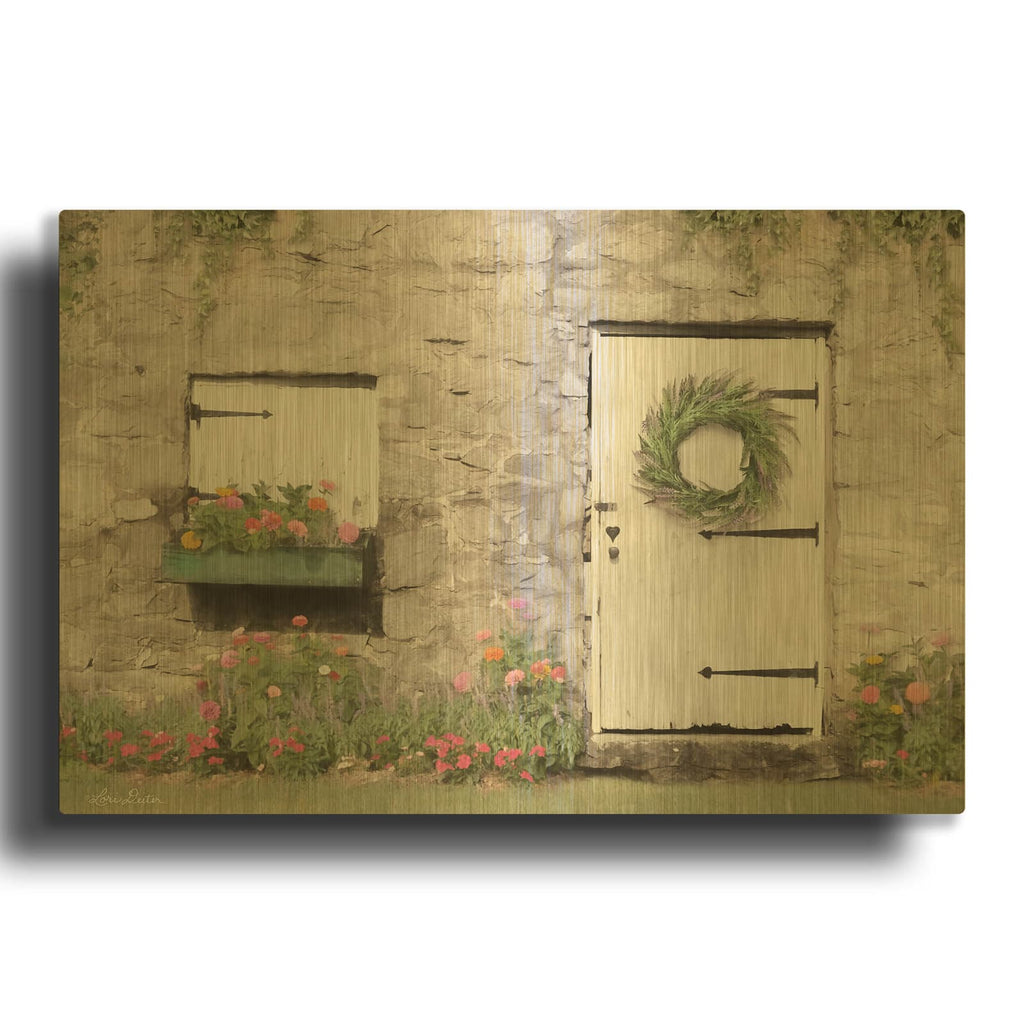 'Old Stone Cottage' By Lori Deiter Gold Metal Wall Art