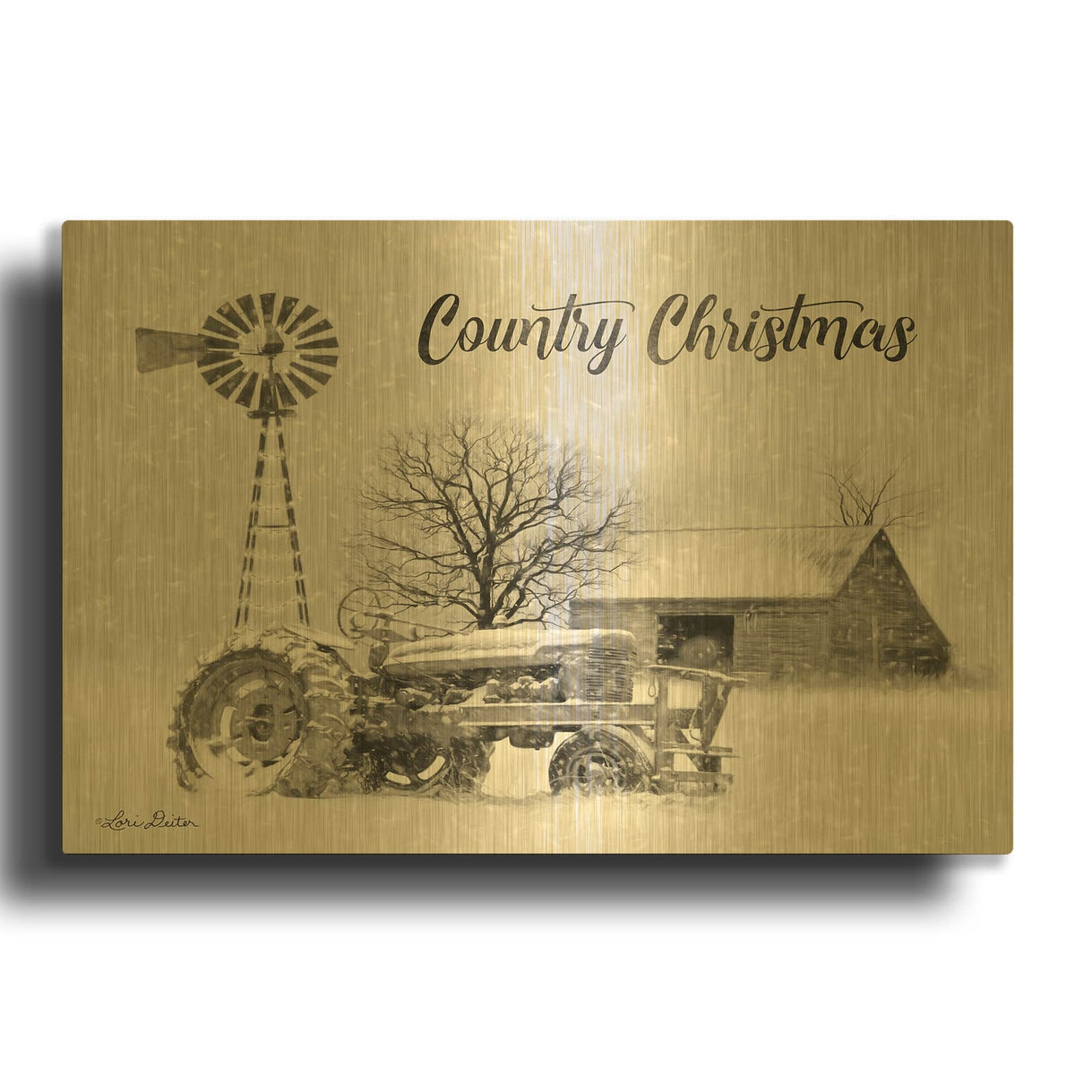 'Country Christmas' By Lori Deiter Gold Metal Wall Art