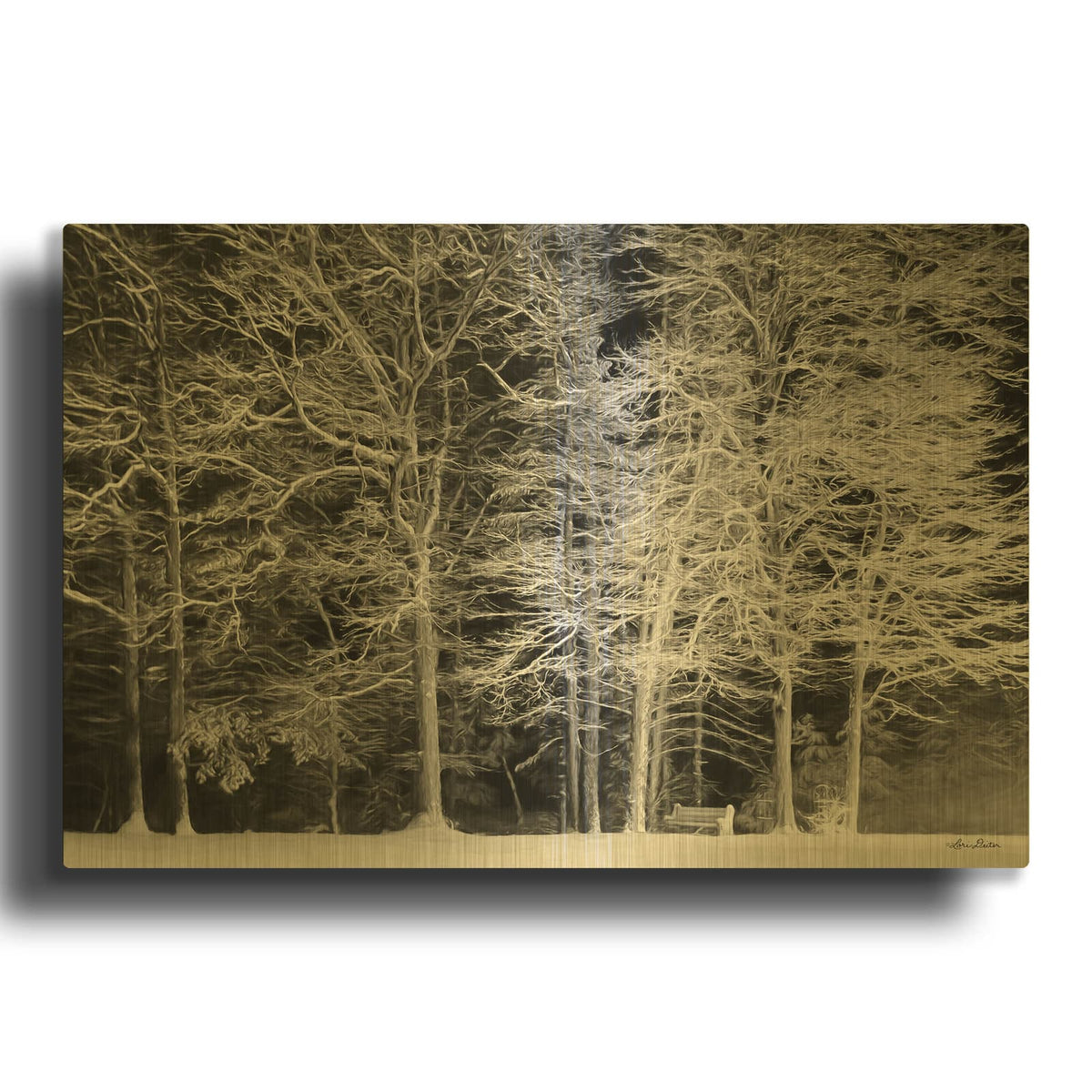 'Snowy Trees' By Lori Deiter Gold Metal Wall Art