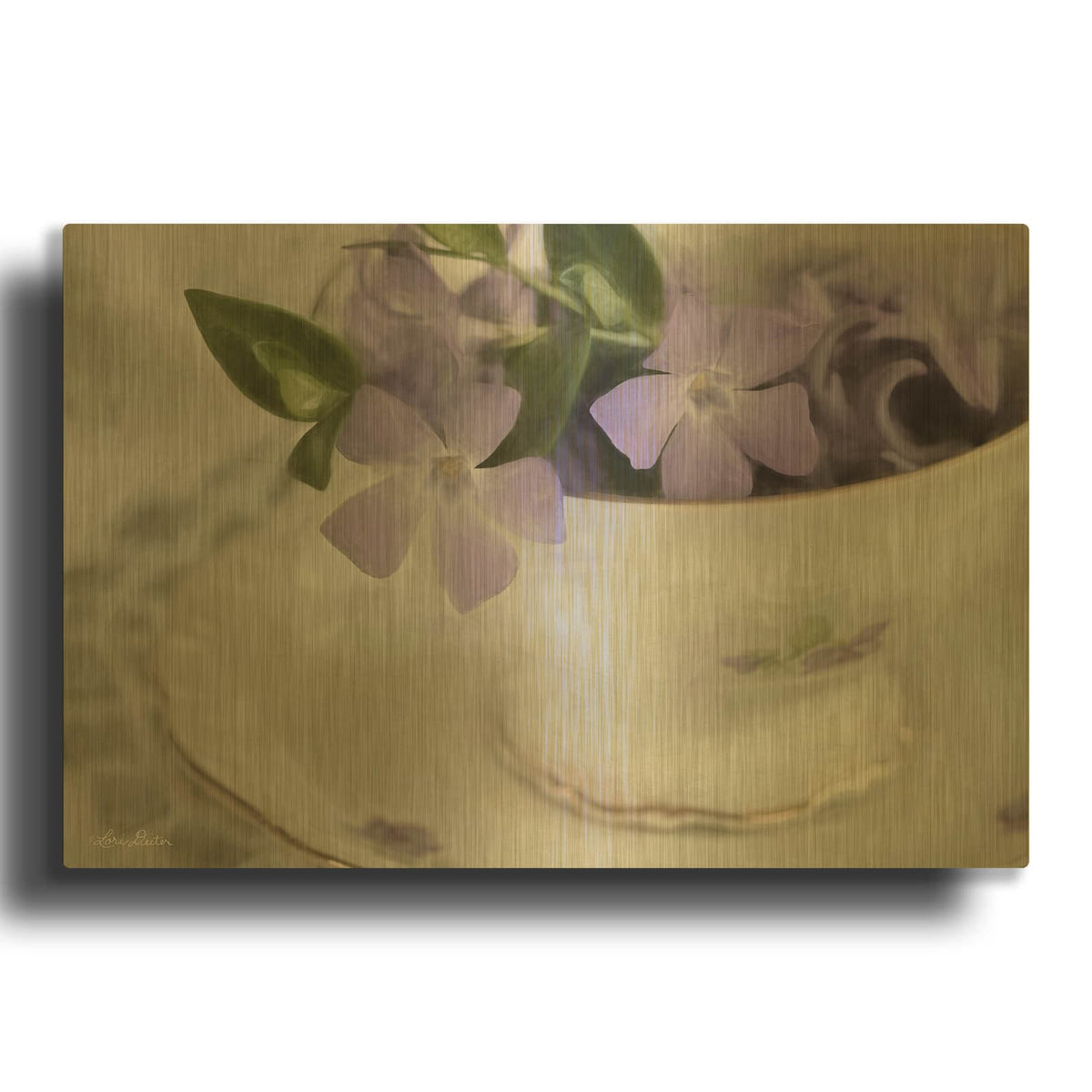 'Violet Teacup I' By Lori Deiter Gold Metal Wall Art