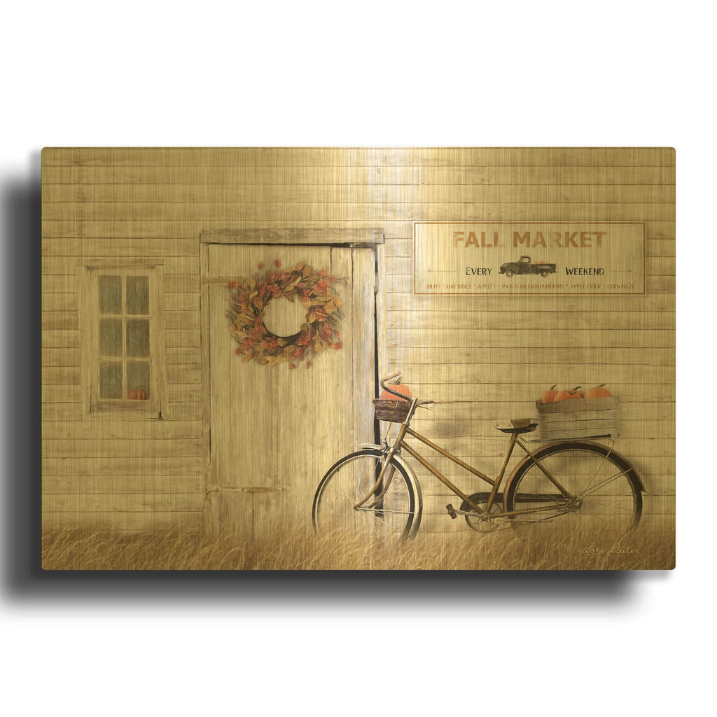 'Pumpkin Bicycle' By Lori Deiter Gold Metal Wall Art