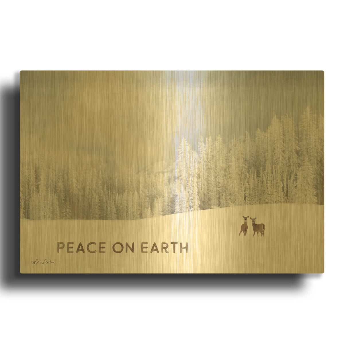 'Lava Mountain Snow Storm with Deer' By Lori Deiter Gold Metal Wall Art