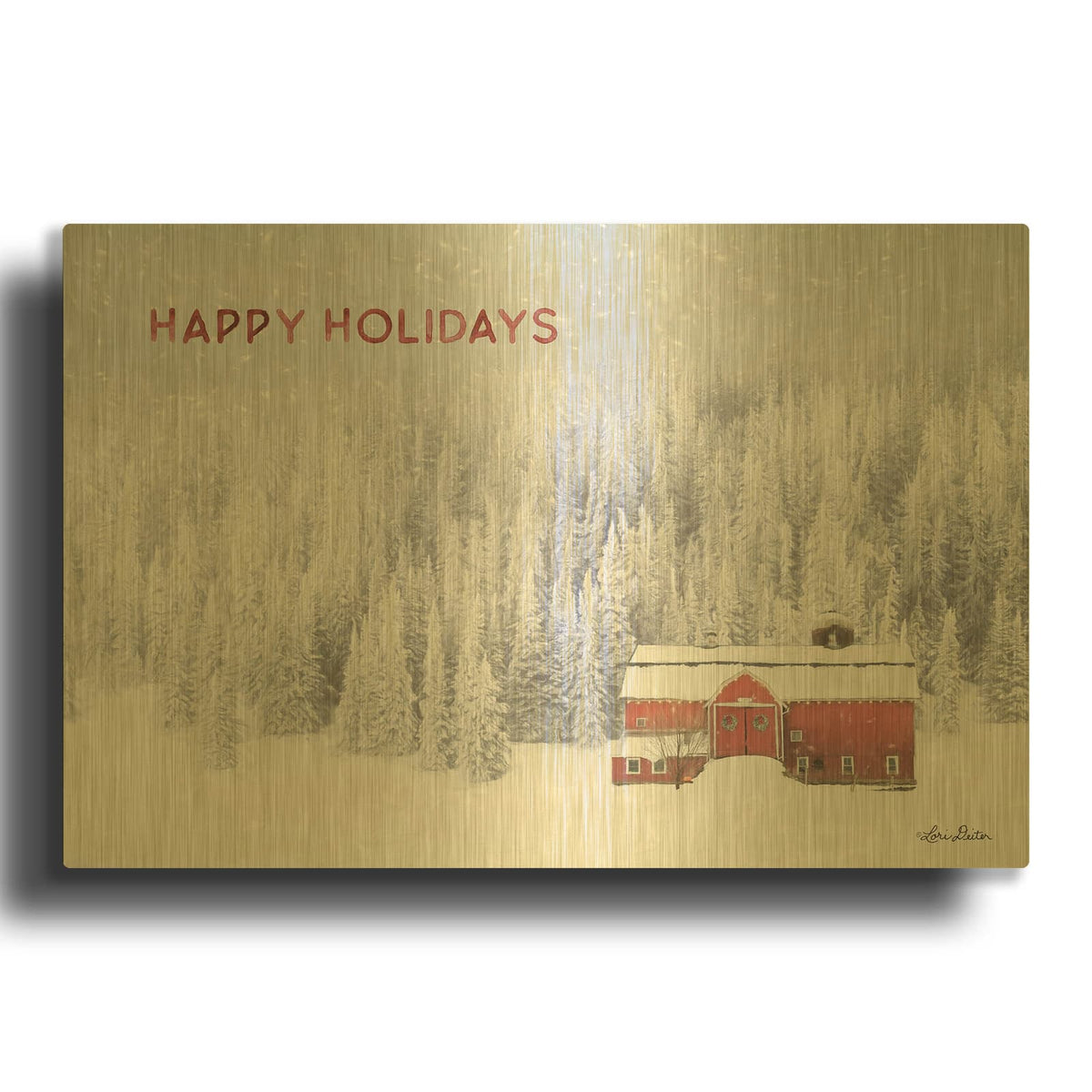 'Snowy Forest Happy Holidays' By Lori Deiter Gold Metal Wall Art
