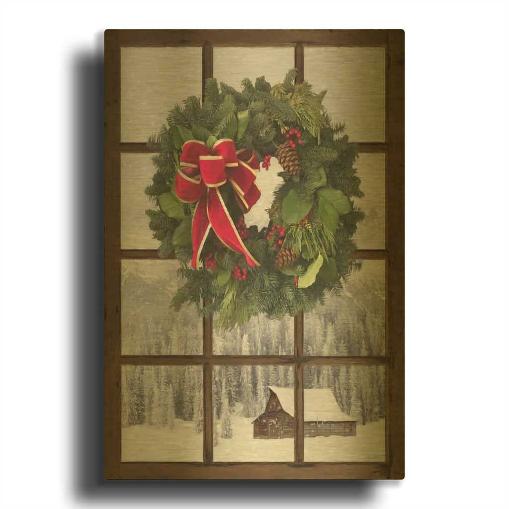 'Teton Christmas Window' By Lori Deiter Gold Metal Wall Art