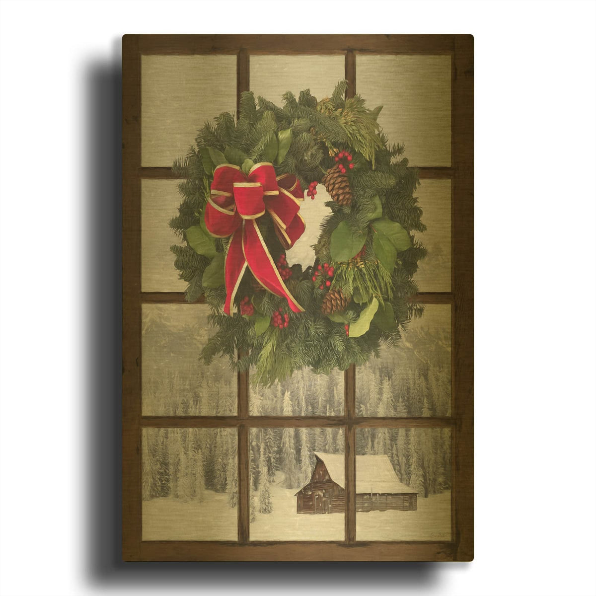 'Teton Christmas Window' By Lori Deiter Gold Metal Wall Art