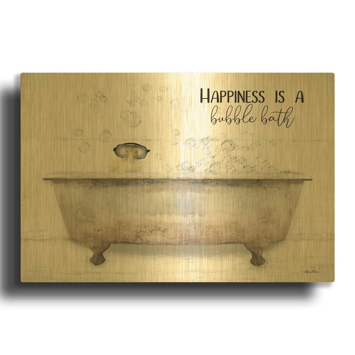 'Happiness Bubble Bath' By Lori Deiter Gold Metal Wall Art