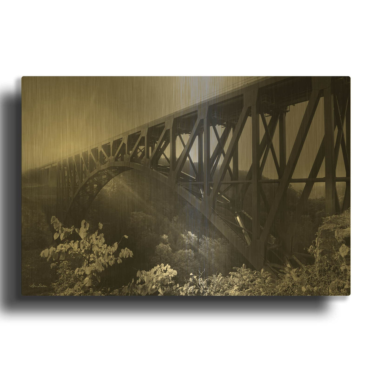 'Sunrise at Letchworth Black & White' By Lori Deiter Gold Metal Wall Art