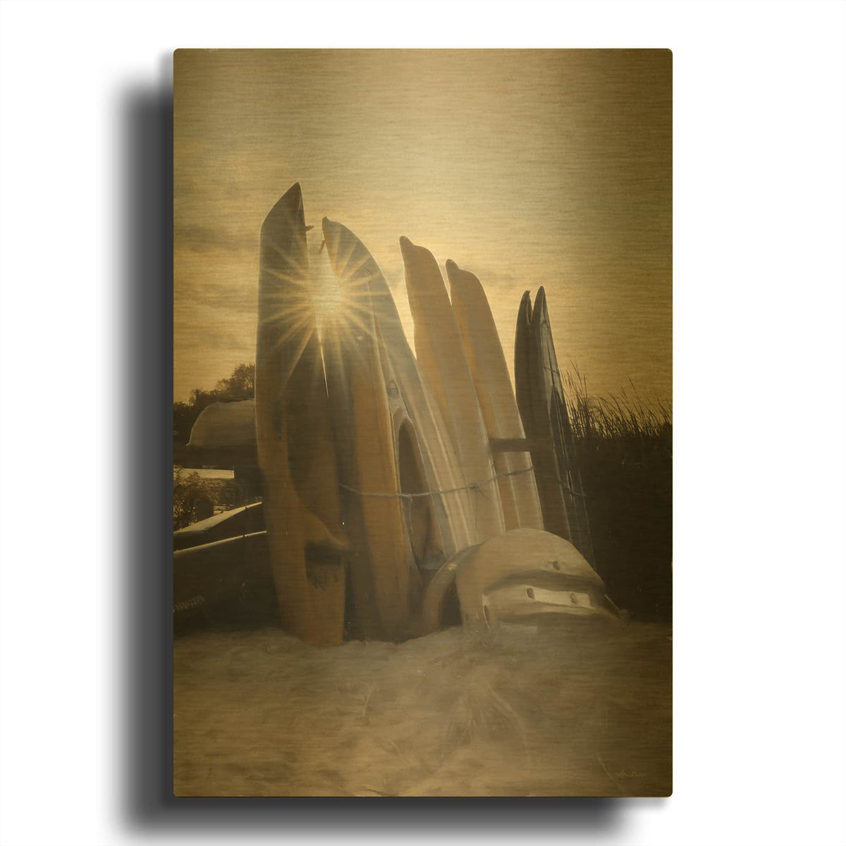 'Beach Kayaks' By Lori Deiter Gold Metal Wall Art
