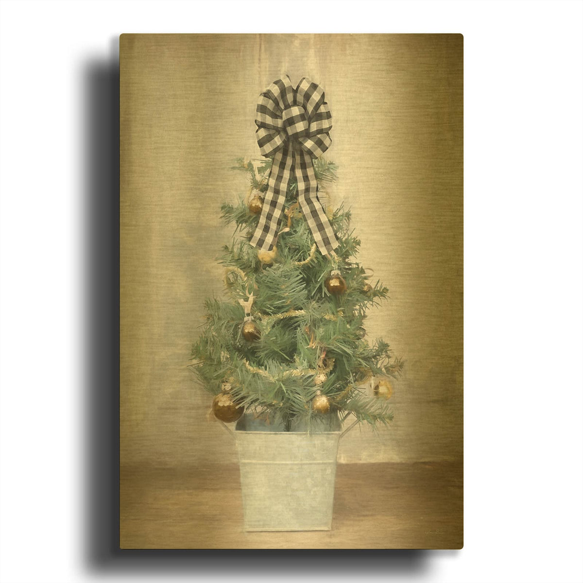 'Buffalo Plaid Mini Tree' By Lori Deiter Gold Metal Wall Art