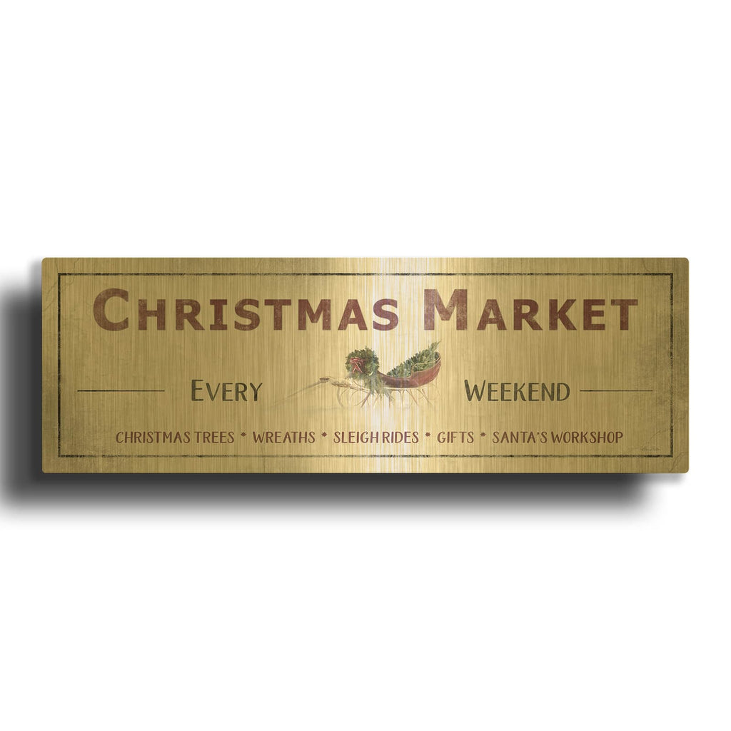 'Christmas Market Sign II' By Lori Deiter Gold Metal Wall Art