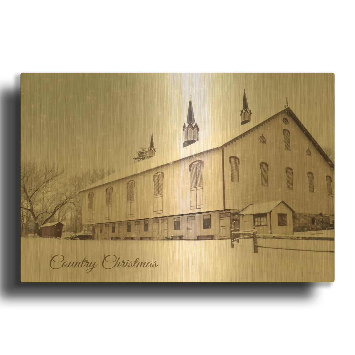 'Country Christmas Church' By Lori Deiter Gold Metal Wall Art