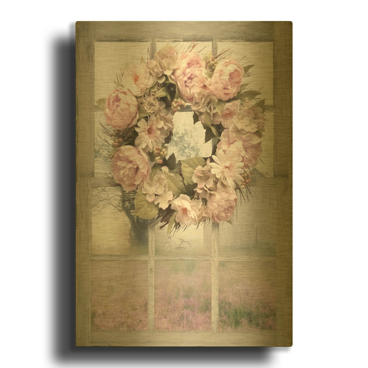 'Spring Peony Wreath' By Lori Deiter Gold Metal Wall Art