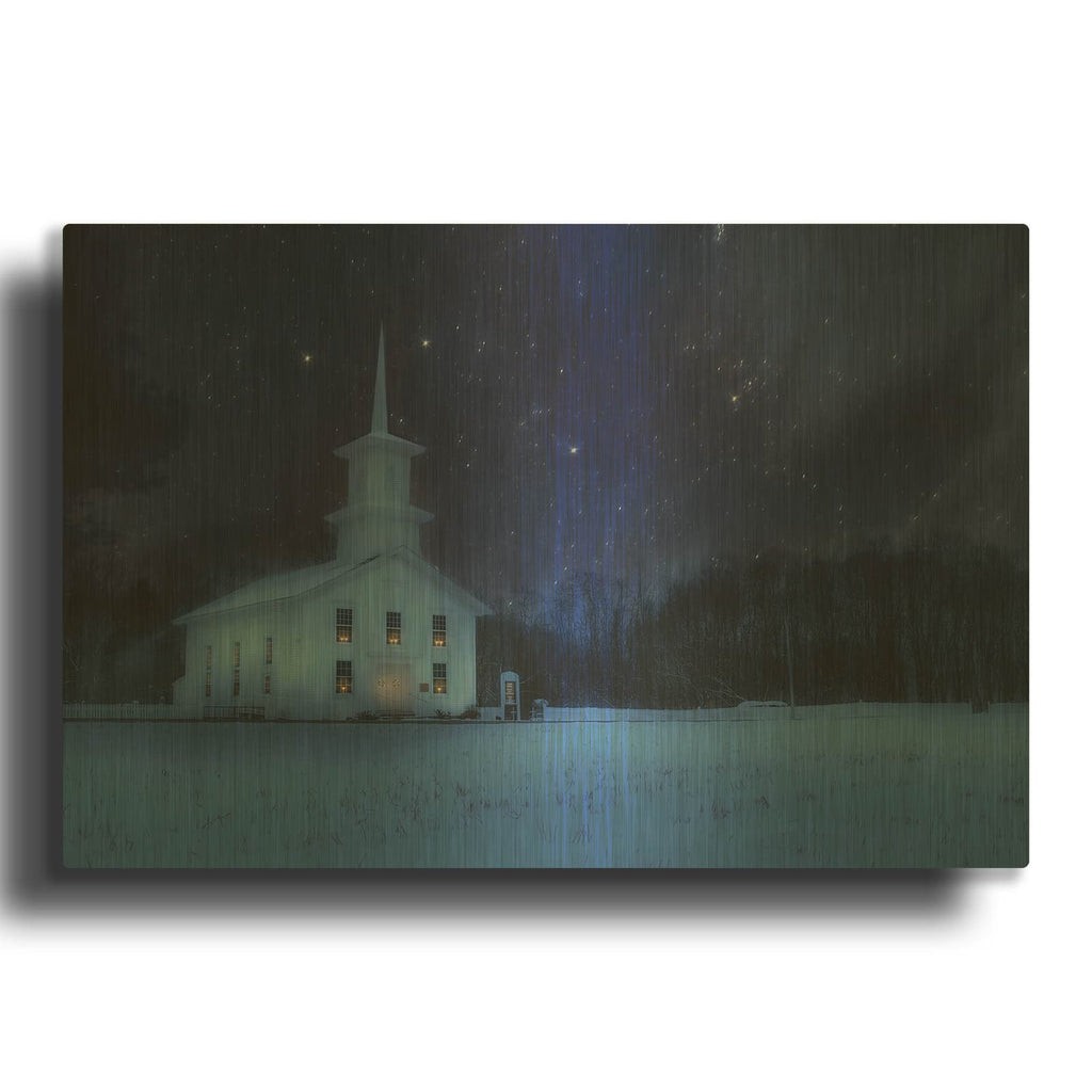 'Starry Night Church' By Lori Deiter Gold Metal Wall Art