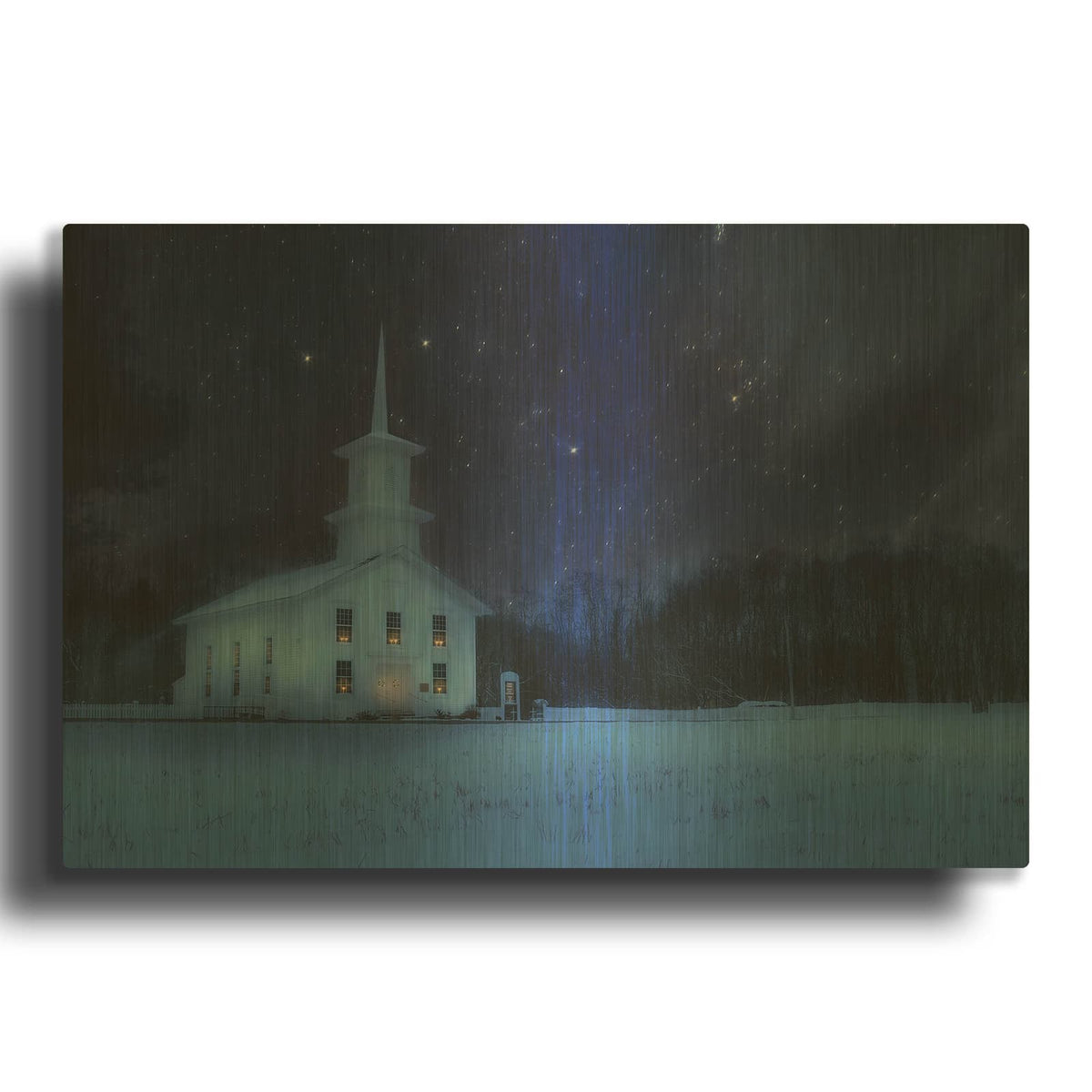 'Starry Night Church' By Lori Deiter Gold Metal Wall Art