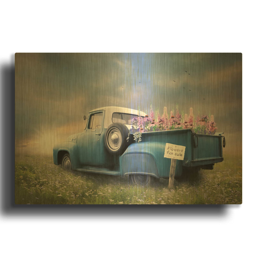 'Blue Ford with Foxglove Flowers' By Lori Deiter Gold Metal Wall Art