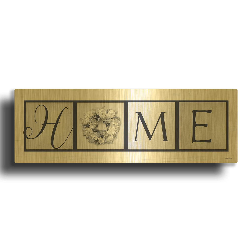 'Navy Blue Home' By Lori Deiter Gold Metal Wall Art