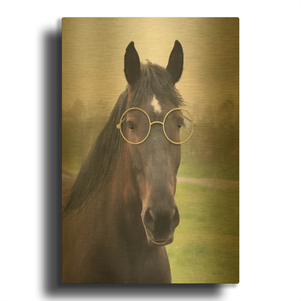 'Horse with Round Glasses' By Lori Deiter Gold Metal Wall Art