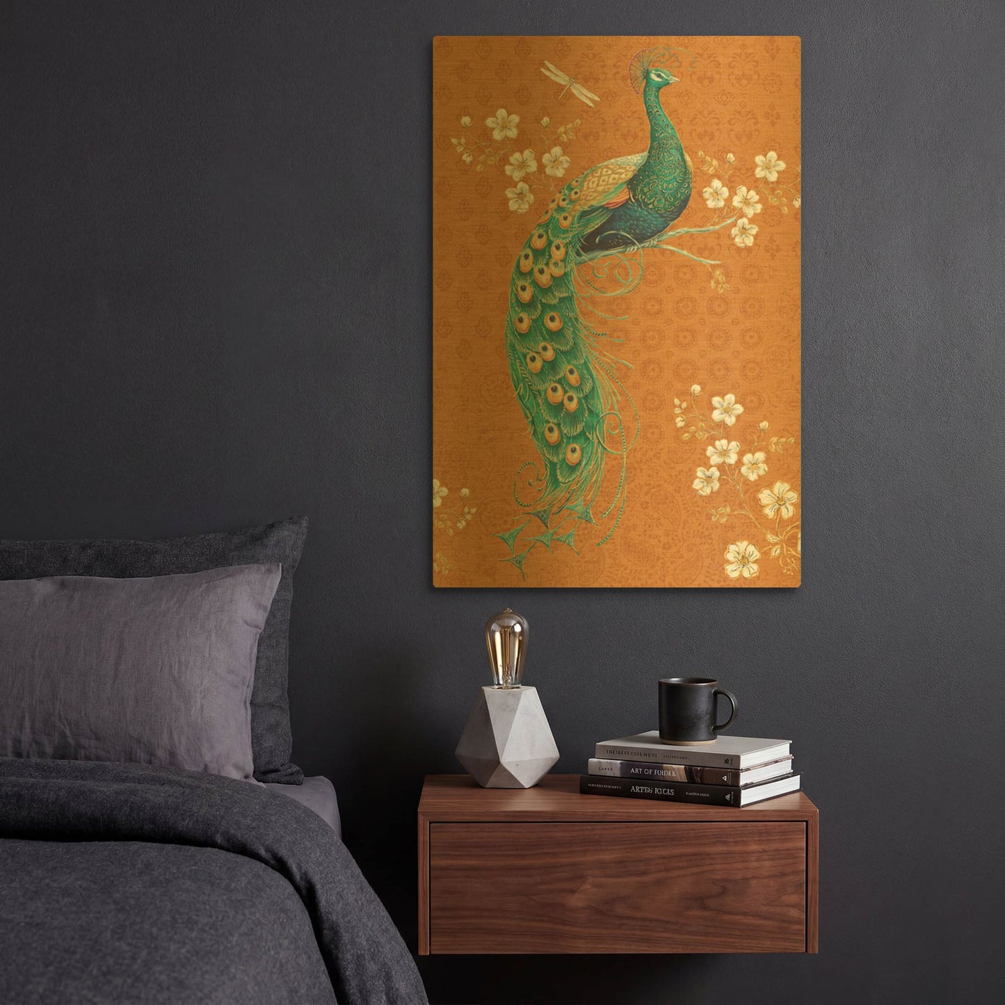 'Ornate Peacock IX Spice' By Daphne Brissonnet Gold Metal Wall Art