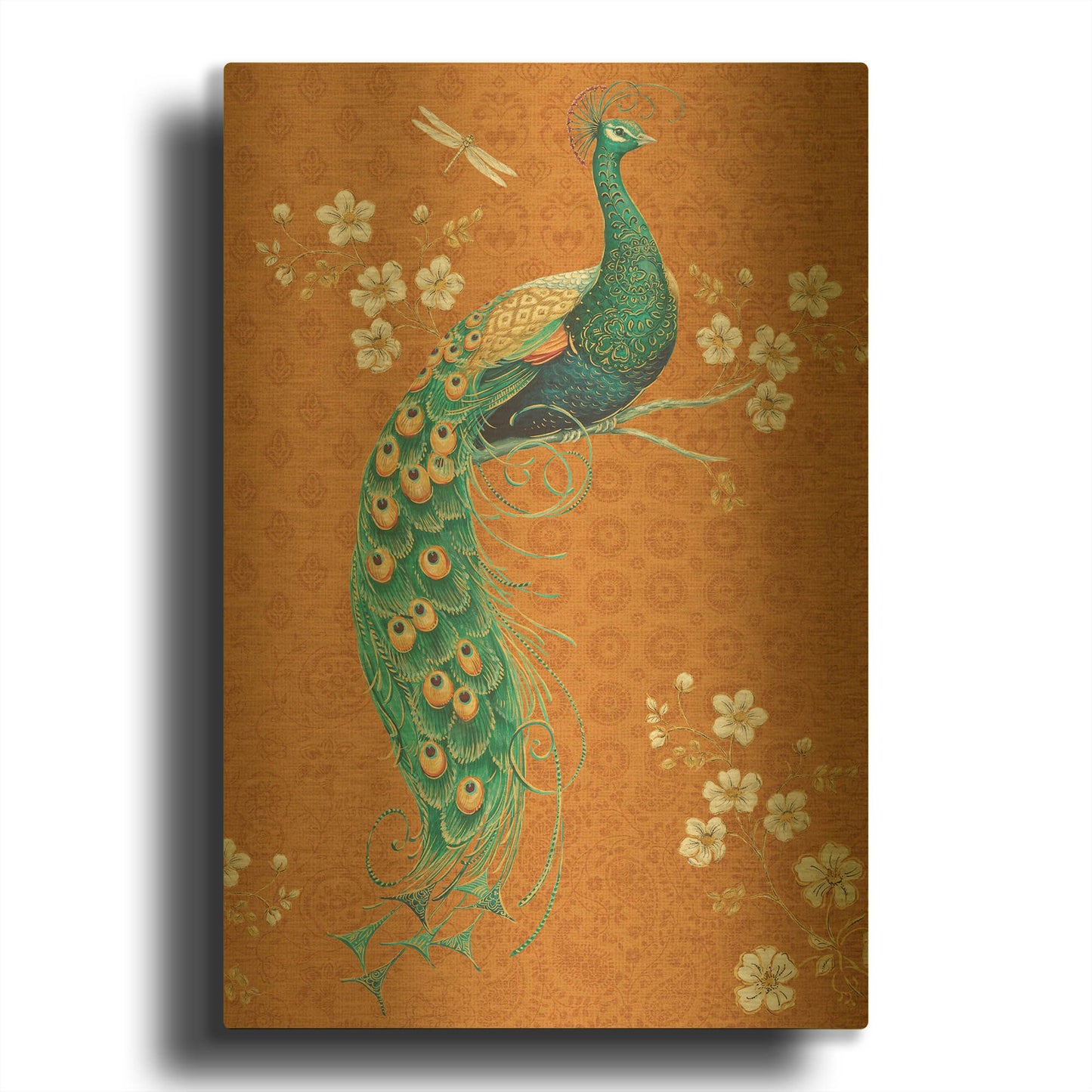 'Ornate Peacock IX Spice' By Daphne Brissonnet Gold Metal Wall Art