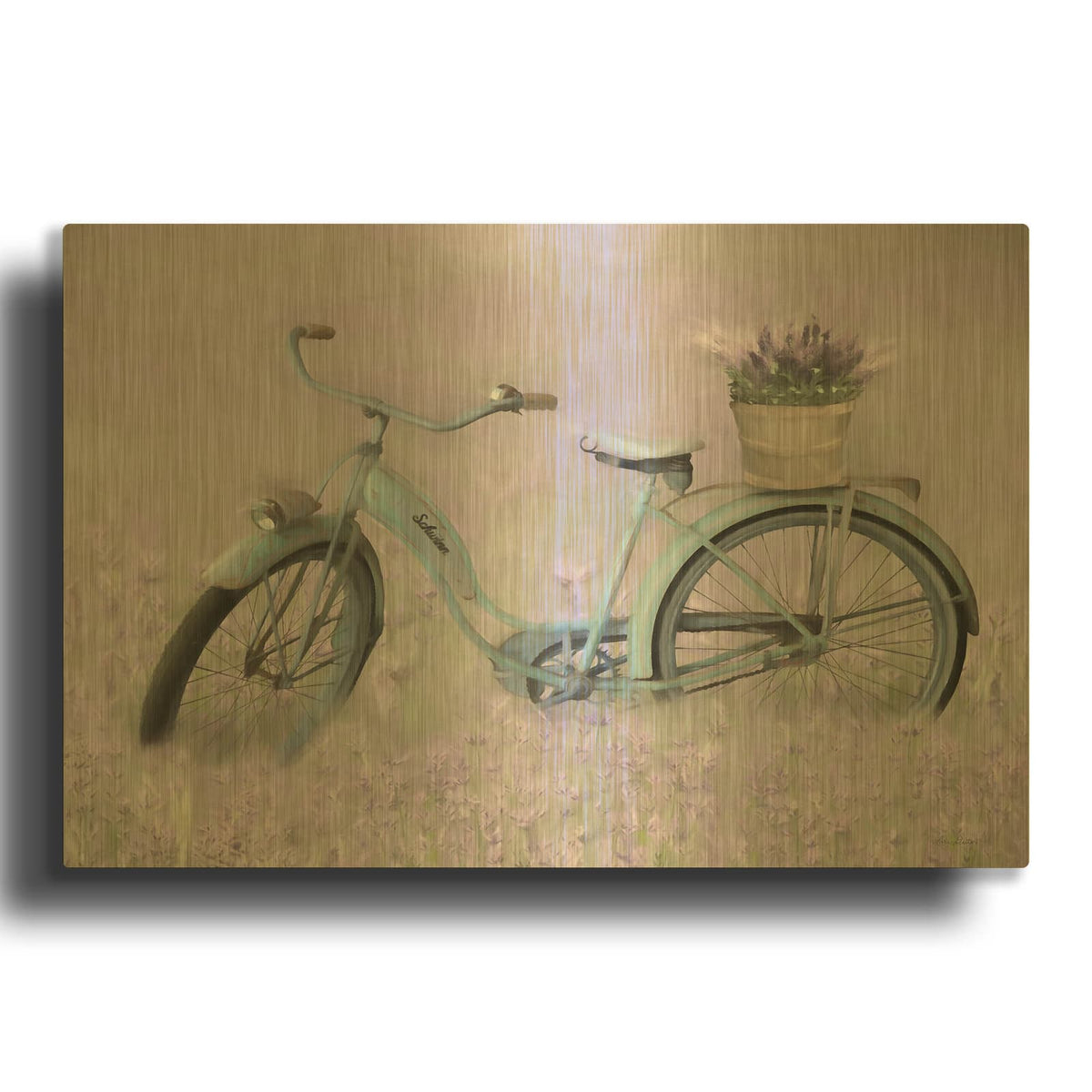 'Bicycle in Lavender' By Lori Deiter Gold Metal Wall Art