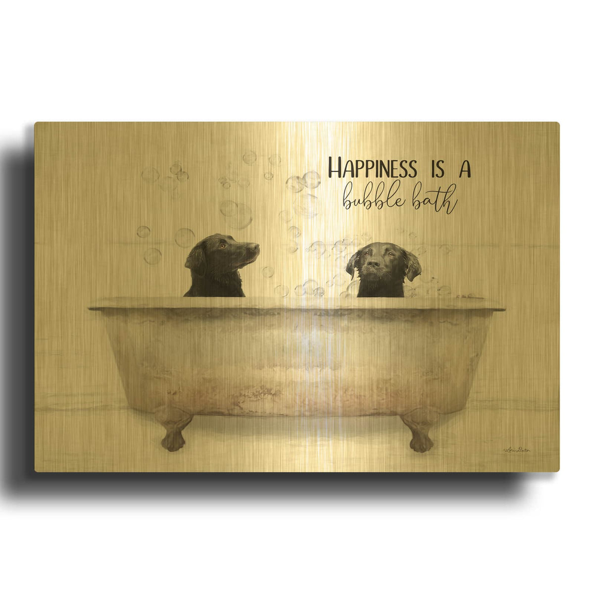 'Happiness is a Bubble Bath' By Lori Deiter Gold Metal Wall Art