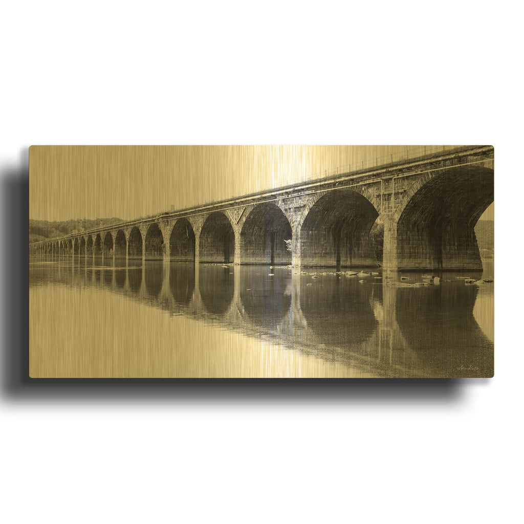 'Rockwell Bridge' By Lori Deiter Gold Metal Wall Art