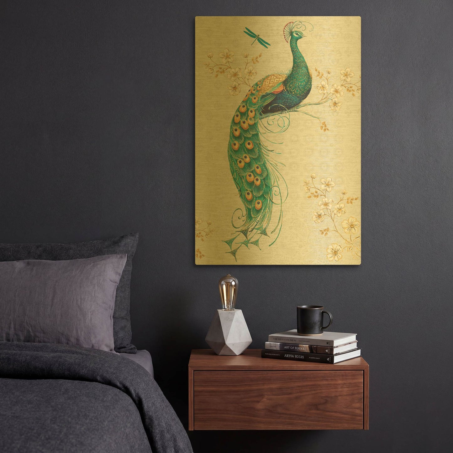 'Ornate Peacock IXA' By Daphne Brissonnet Gold Metal Wall Art