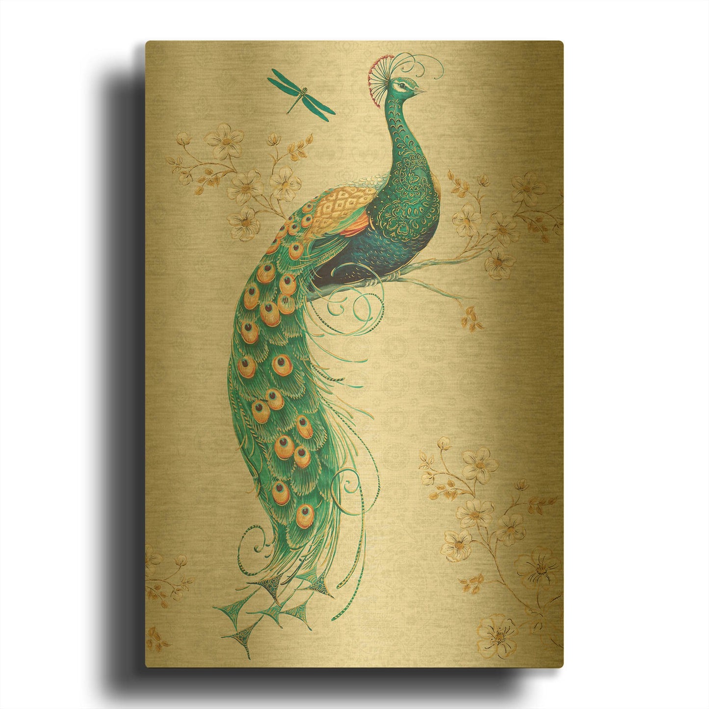 'Ornate Peacock IXA' By Daphne Brissonnet Gold Metal Wall Art