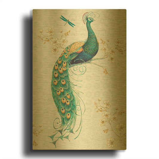 'Ornate Peacock IXA' By Daphne Brissonnet Gold Metal Wall Art