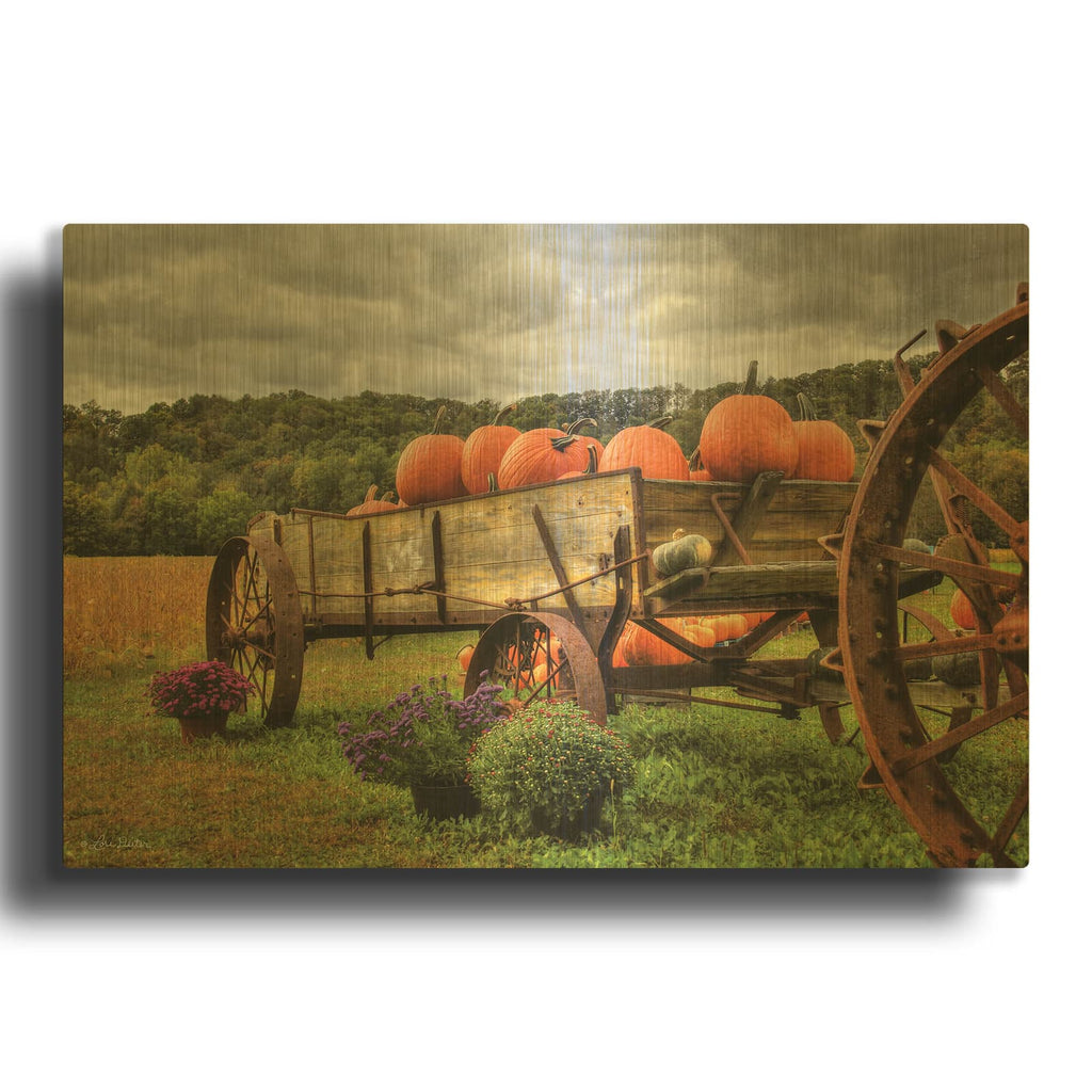 'Pumpkin Wagon' By Lori Deiter Gold Metal Wall Art