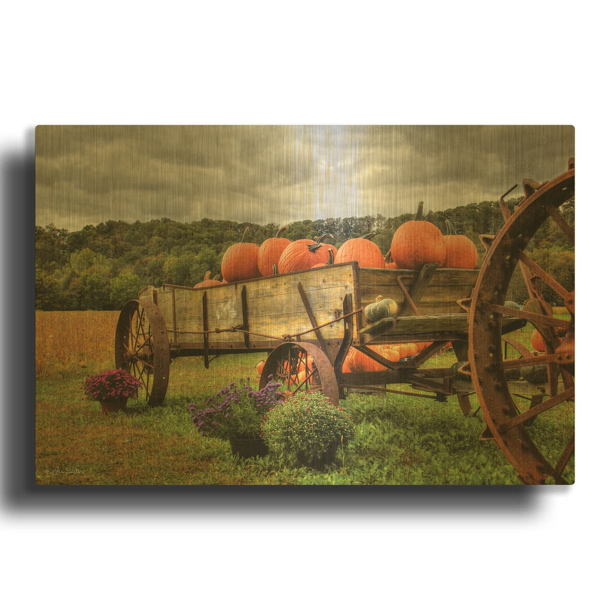 'Pumpkin Wagon' By Lori Deiter Gold Metal Wall Art