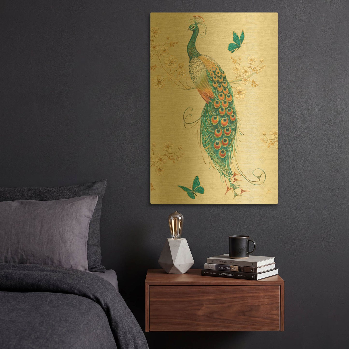 'Ornate Peacock XA' By Daphne Brissonnet Gold Metal Wall Art