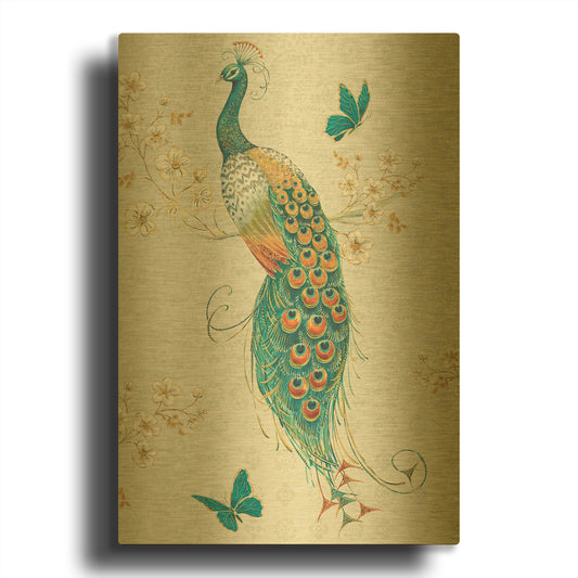 'Ornate Peacock XA' By Daphne Brissonnet Gold Metal Wall Art