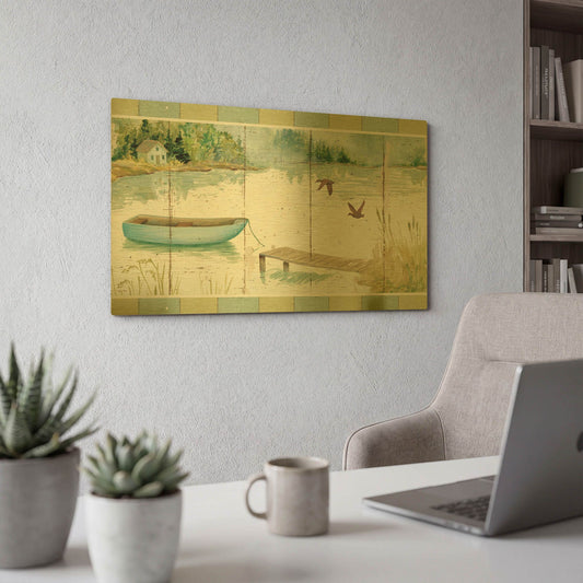 'Lakeside Dock' By Daphne Brissonnet Gold Metal Wall Art