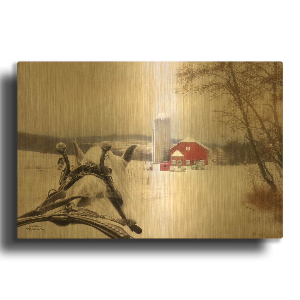 'Sleigh Ride in the Country' By Lori Deiter Gold Metal Wall Art