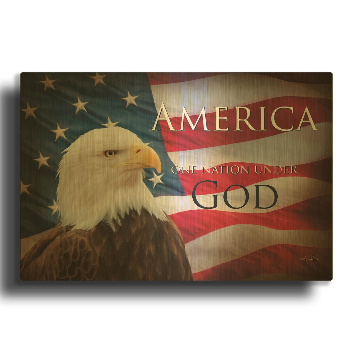 'One Nation Under God Flag' By Lori Deiter Gold Metal Wall Art
