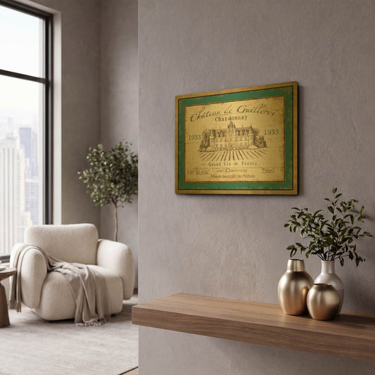 'French Wine Label IV' By Daphne Brissonnet Gold Metal Wall Art