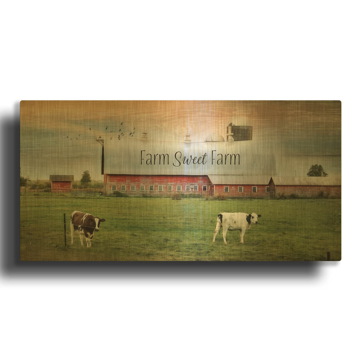 'Farm Sweet Farm' By Lori Deiter Gold Metal Wall Art