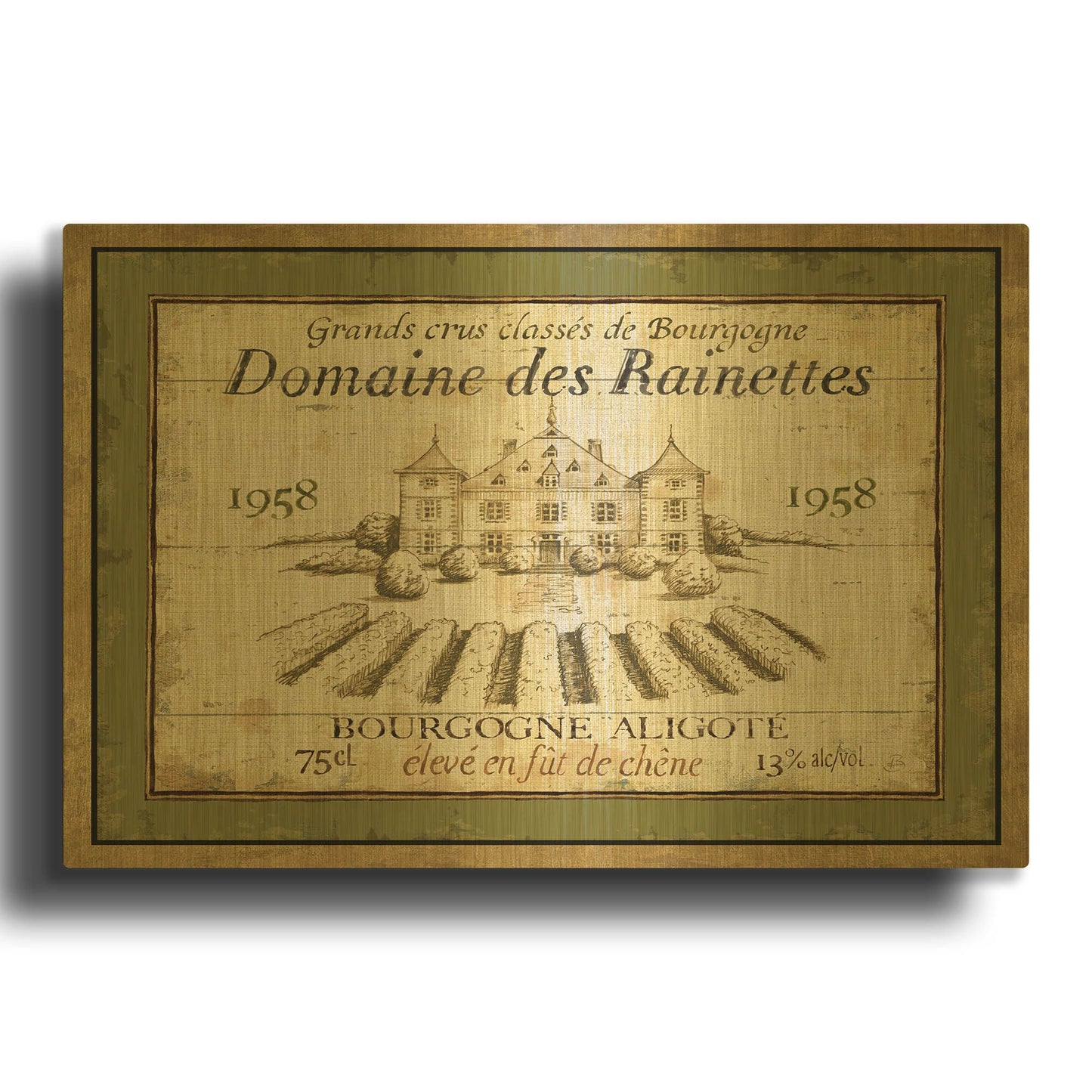'French Wine Label III' By Daphne Brissonnet Gold Metal Wall Art