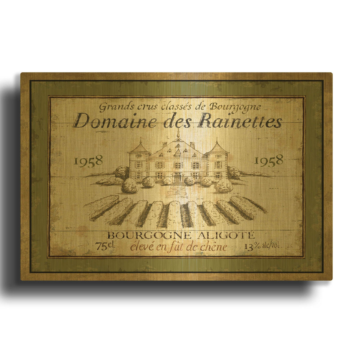 'French Wine Label III' By Daphne Brissonnet Gold Metal Wall Art