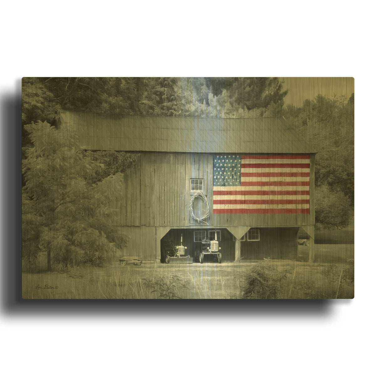 'Patriotic Farm I' By Lori Deiter Gold Metal Wall Art