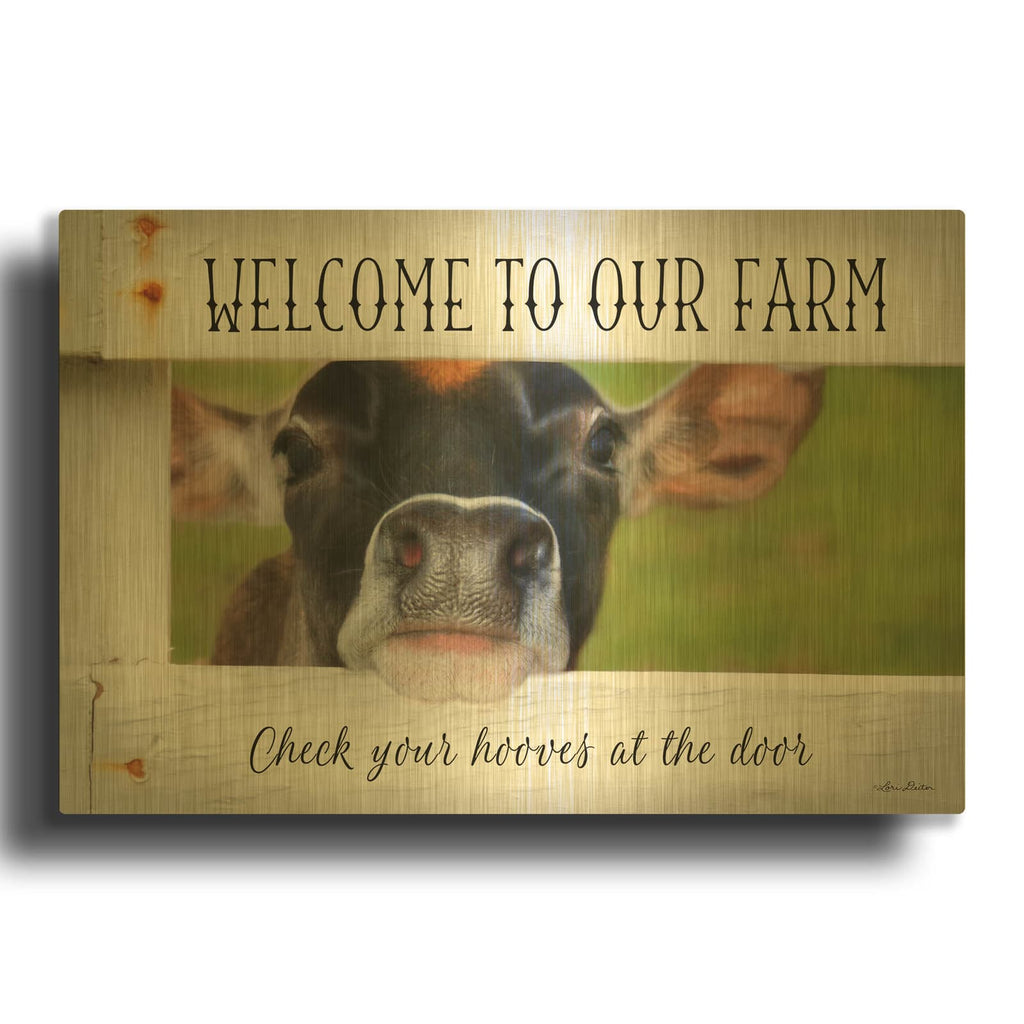 'Welcome Cow' By Lori Deiter Gold Metal Wall Art