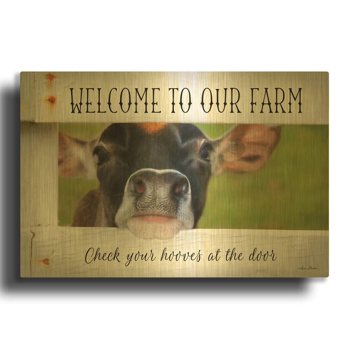 'Welcome Cow' By Lori Deiter Gold Metal Wall Art