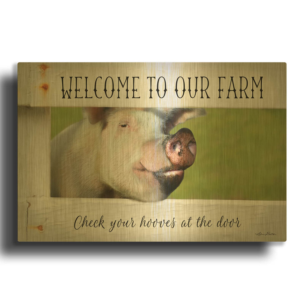 'Welcome Pig' By Lori Deiter Gold Metal Wall Art