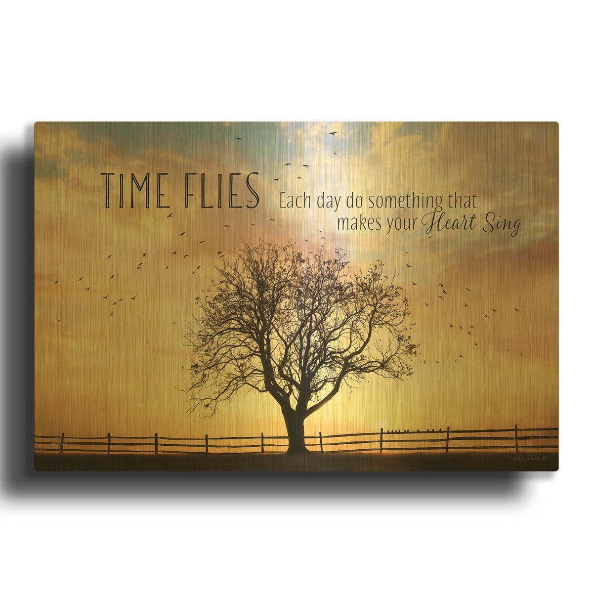 'Time Flies' By Lori Deiter Gold Metal Wall Art