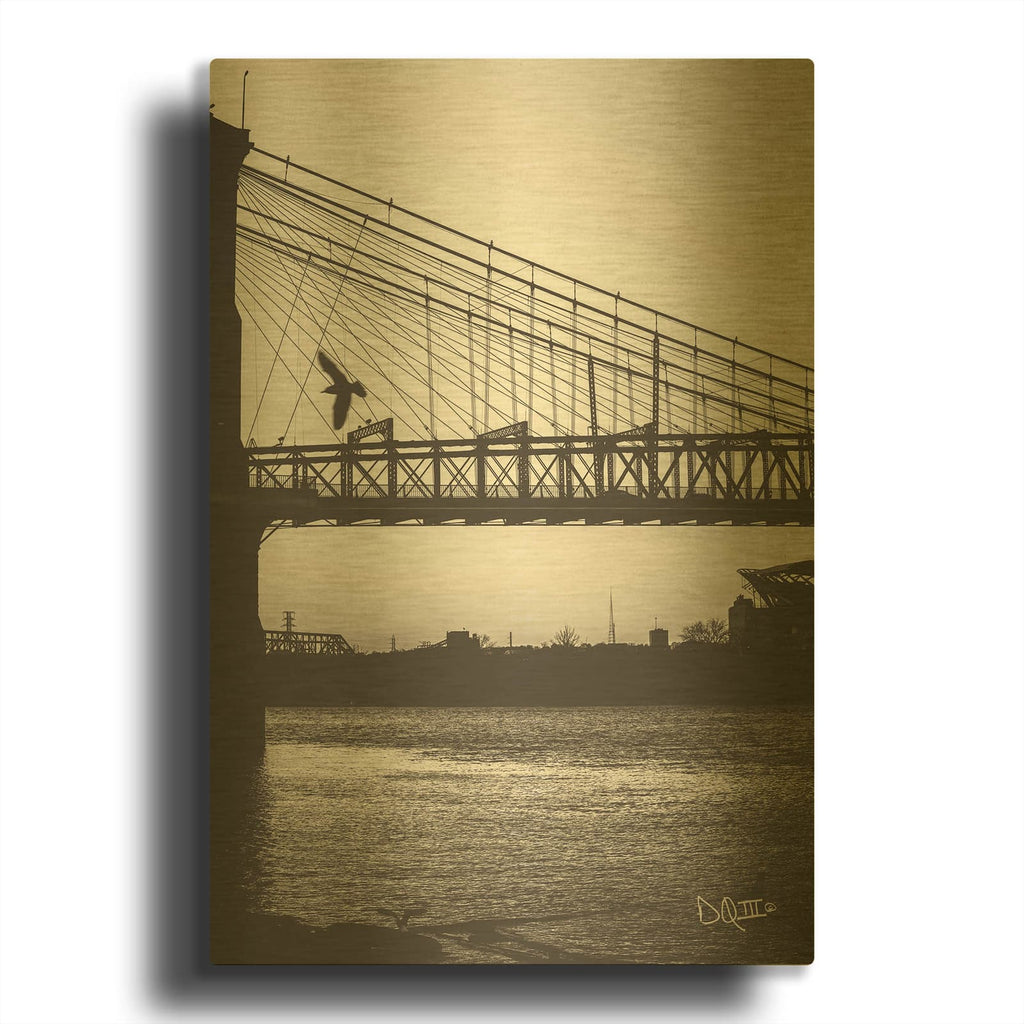 'Suspension Bridge II' By Donnie Quillen Gold Metal Wall Art