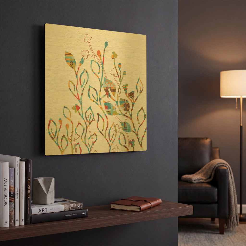 'Rainbow Vines with Flowers Spice' By Kathy Ferguson Gold Metal Wall Art