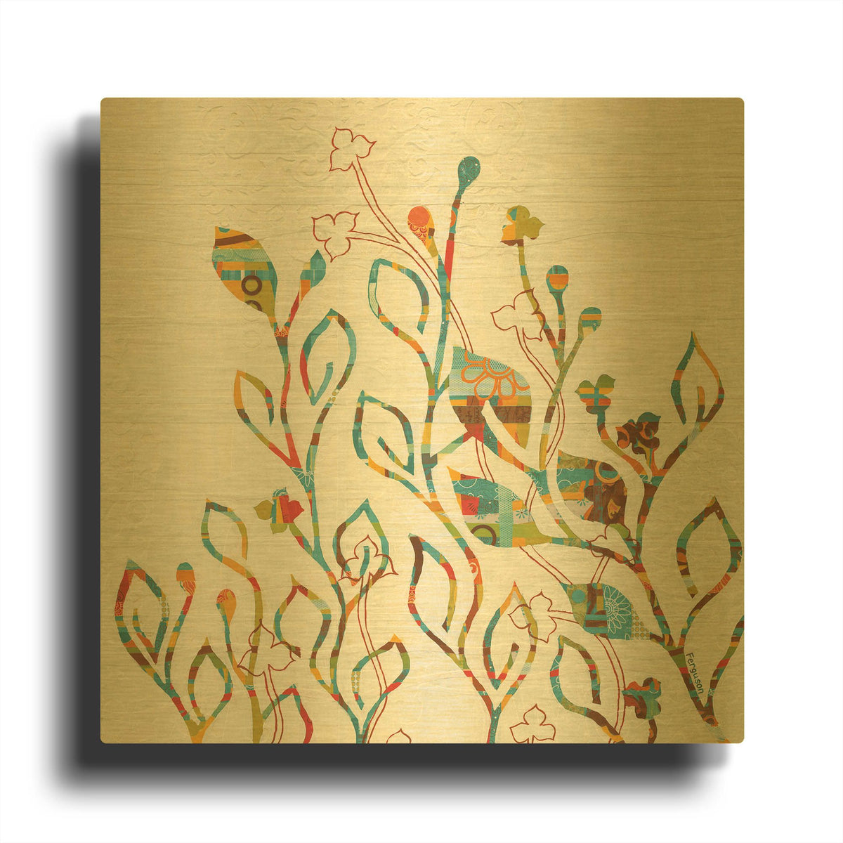 'Rainbow Vines with Flowers Spice' By Kathy Ferguson Gold Metal Wall Art